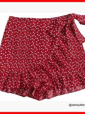 Polyester Wrap Mini Skirt with Ruffle Hem and Elastic Waist